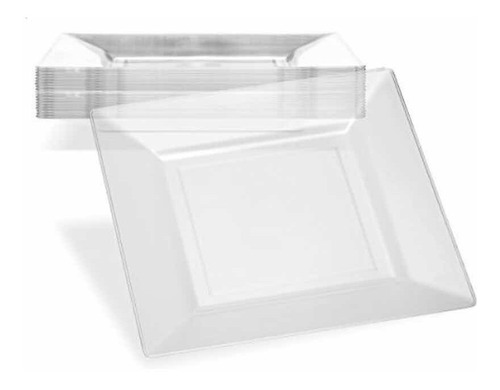 10 Platos Plásticos Cuadrados Transparentes Para Fiesta