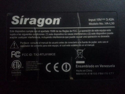 Laptop Siragon Va-l30 (repuestos) Pantalla / Teclado / Pin