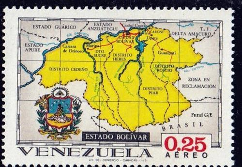 Estampilla, Estado Bolivar, Venezuela, 0,25 Aéreo, 1971
