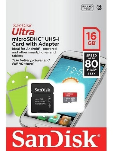 Memoria Micro Sd Sandisk 16 Gb Original Clase 10