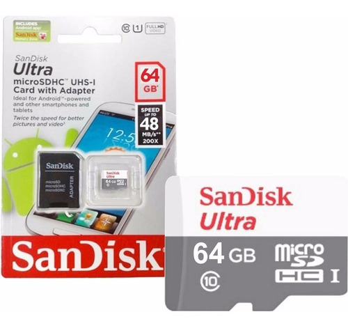 Memoria Micro Sd Sandisk 64gb Clase 10 Original Sellado