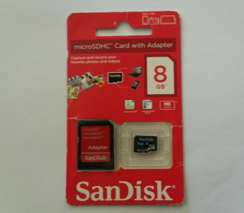 Memoria Micro Sd Sdhc 8 Gb Sandisk Hd, Con Adaptador