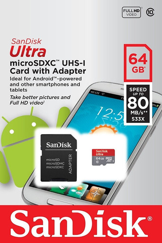 Sandisk Ultra Memoria Micro Sd, Velocidad 80mb/s Full Hd