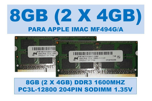 Memoria Mf494g/a 8gb 2x4gb Ddrmhz Apple iMac 1.35v