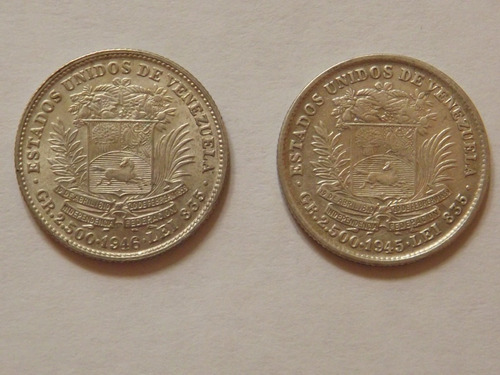 Excelente Dos Monedas De Plata. 50 Céntimos. Año  Y