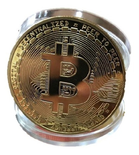 Moneda Alusiva Bitcoin Dorada+acrilico ¨ Tesch Store ¨