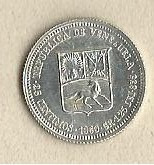 Moneda De Plata. 25 Centimos (medio).  Bolívar