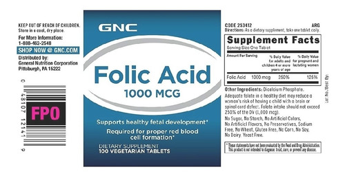 Enciclopedia Acido Folico  Mcg Gnc