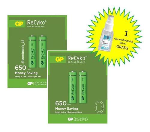 Baterías Recargables Gp Recyko Aaa 650 Mah Pack 4 Baterías