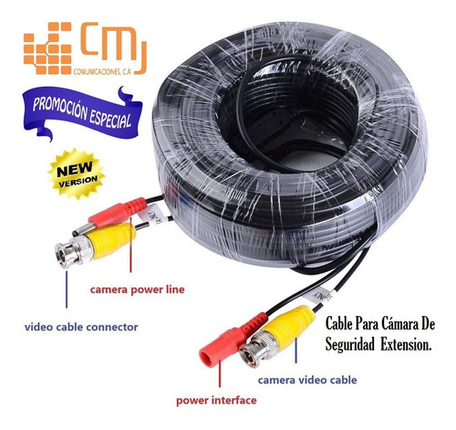 Cable Camara Seguridad De Video Corriente 18 Mts Bnc Y Plug