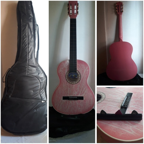 Guitarra Acustica Rosada Nueva Con Funda