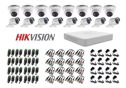 Kit De 16 Camaras Seguridad+ Dvr + Accesorios Cctv Hikvision