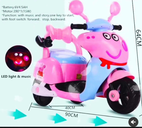Moto Eléctrica De Niñas Peppa Pig Con Luces Y Sonidos