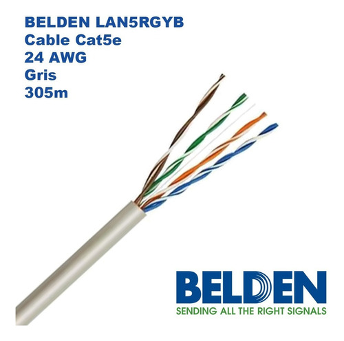 Belden Lan5rgyb - Cable Red U/utp Cat5e, 24 Awg, 305m, Gris