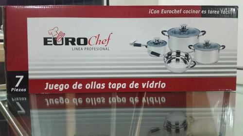 Juego De Ollas Acero Tapa De Vidrio 7 Piezas Eurochef