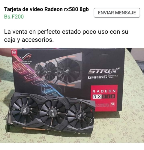 Tarjeta De Video Radeon Rx 580 Gb Usada