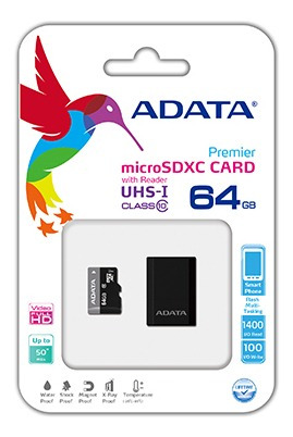 Memoria 64gb Micro Sd Adata Clase Ush-i C Ausdx64guicl10-ra1