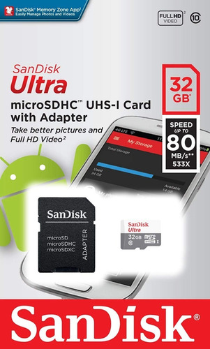 Memoria Micro Sd 32gb Sandisk Ultra 80 Mb/s Microsd