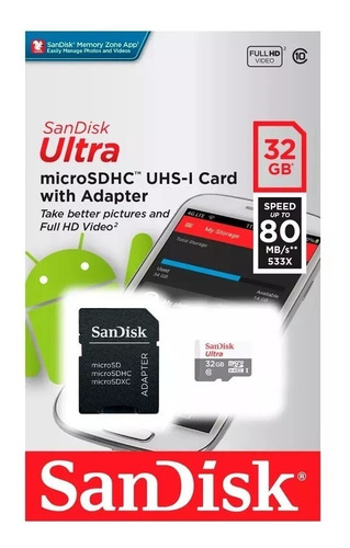 Memoria Micro Sd 32gb Sandisk Ultra 80mb/s Original Sellado