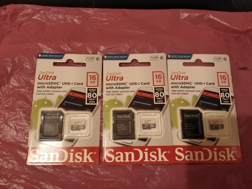Memorias Micro Sd Sandisk Original De 16gb Clase 10 Full Hd