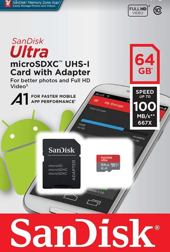 Tarjeta De Memoria Microsd Sandisk Ultra 64gb 100mb/s 667x