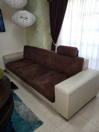 Sofa Tipo Butaca Triple Moderno Color Beige Y Marron