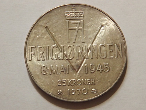 Excelente Moneda De Plata. 25 Kroner. Noruega. Año 