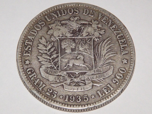 Moneda De Plata. Fuerte 5 Bs Bolívares. Fecha Año 