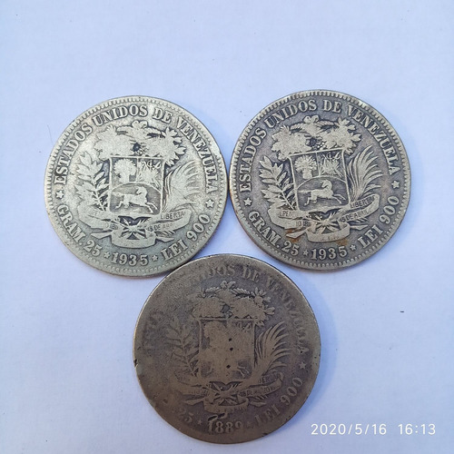 Monedas De 5bs Año  Y , Lei 900 Gram.25