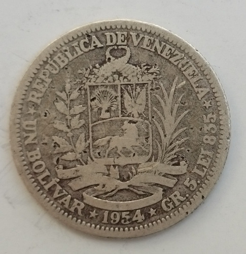 Un Bolivar Moneda De Plata De Venezuela Del Año .