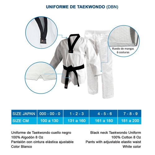 Uniforme Bushido De Taekwondo Talla 4, 5 Y 6