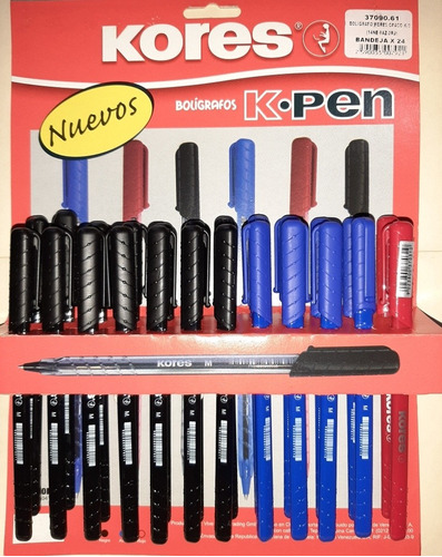 Bolígrafos Lapiceros Blister Kores Azul, Negro Y Rojo 24