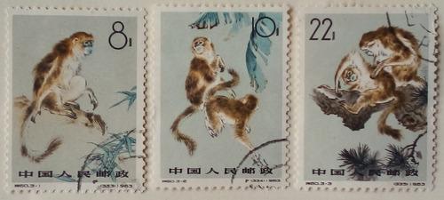 Estampillas De China. Serie: Fauna, Monos Dorados. 1963.