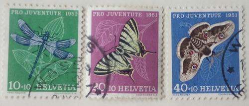 Estampillas De Suiza. Serie: Pro-juventud. Insectos. 1951.