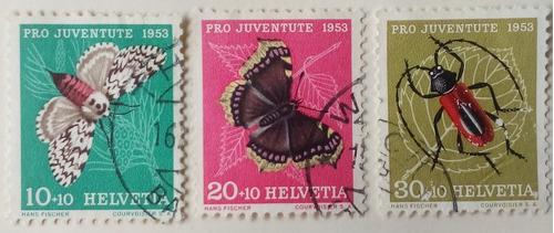 Estampillas De Suiza. Serie: Pro-juventud. Insectos. 1953.