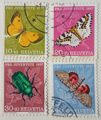 Estampillas De Suiza. Serie: Pro-juventud. Insectos. 1957.