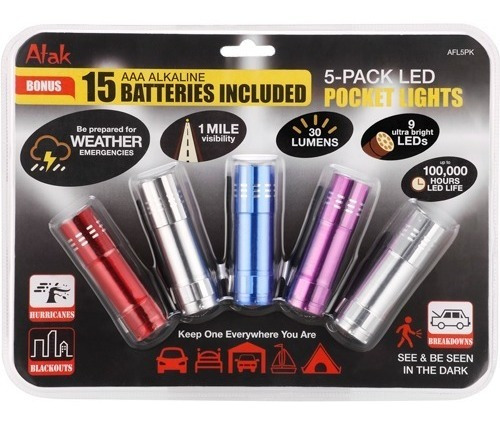 Pack De 5 Linternas Luz Led Con Baterias Incluidas