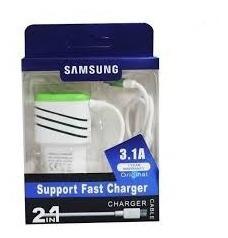 2 Kit Cargador 2 En 1 Samsung 3.1a 2 Puertos Usb Mas Cable