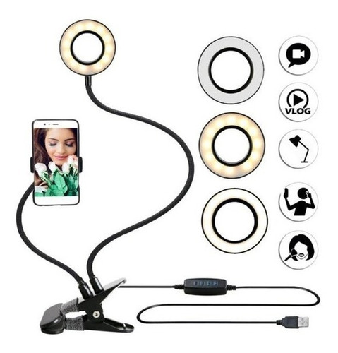 Aro De Luz Led Con Brazo Para Celular Selfie Lampara Makeup