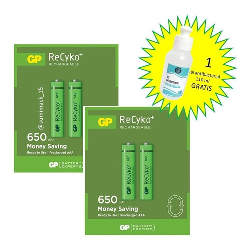 Baterias Recargables Aaa Gp Recyko 650mah Pack 4