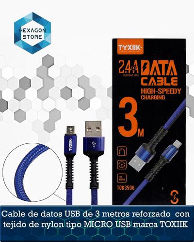 Cable Datos Y Carga Usb Micro Toxiik 3 Mts