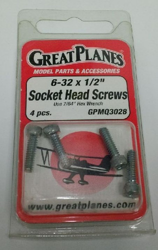 Pack 4 Socket Head Screw 6-32 X 1/2 PuLG # Great Planes.