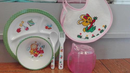 Set De Platos Con Cubierto + Vaso Entrenador Para Bebe