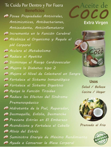 Aceite De Coco 100% Virgen Comestible Y Cosmetico
