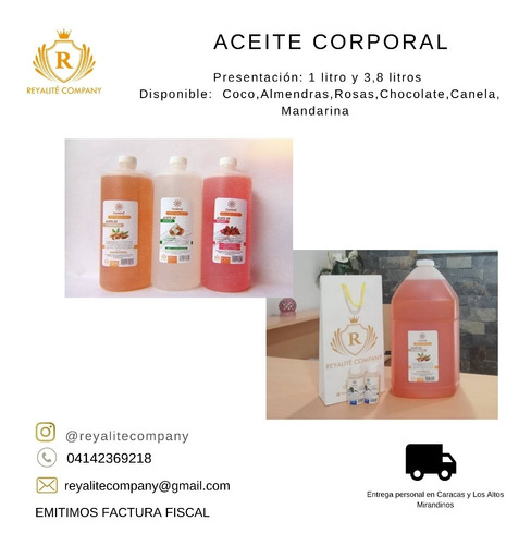 Aceites Corporales De Almendra, Coco Y Mas Litro Y Galón