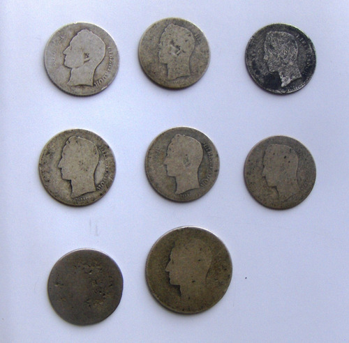 Lote De Monedas De Plata De 1 Y 2 Bolivares