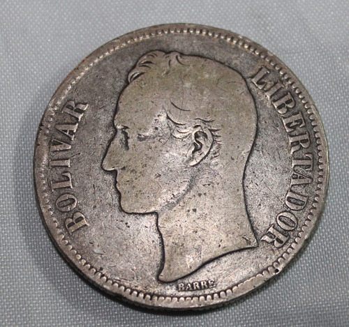 Moneda Antigua De Plata Fuerte 5 Bs. Año .