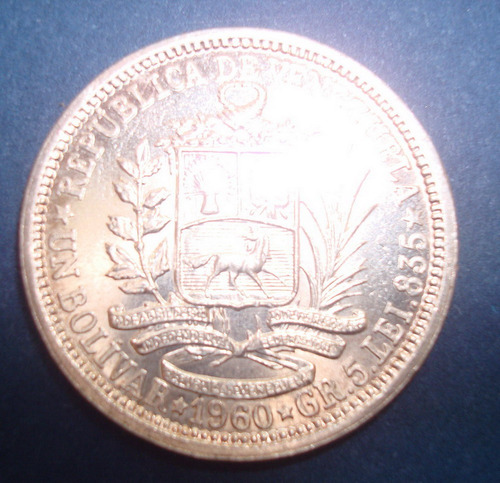 Moneda De Plata De 1 Bolivares Año:  Gramos Ley 835