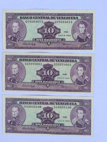 Billetes 10 Bolívares Junio 5 De 1995 Seriales Q7 Q2 S4