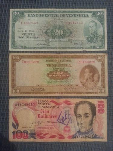 Billetes Venezolanos Antiguos De 20 Y 100 Bs, 1965. 1971/80